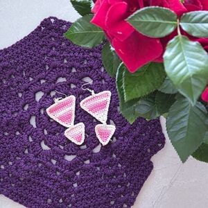 Crochet Pink Dangle Earrings